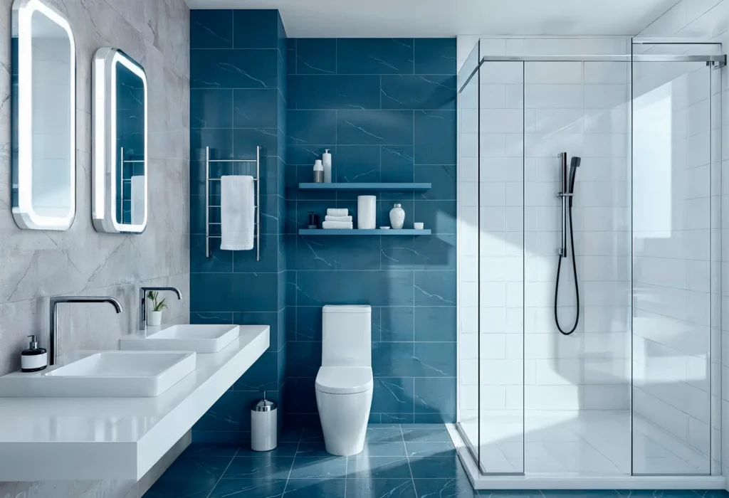 Modern_bathroom_with_blue_tile_and_glass_shower